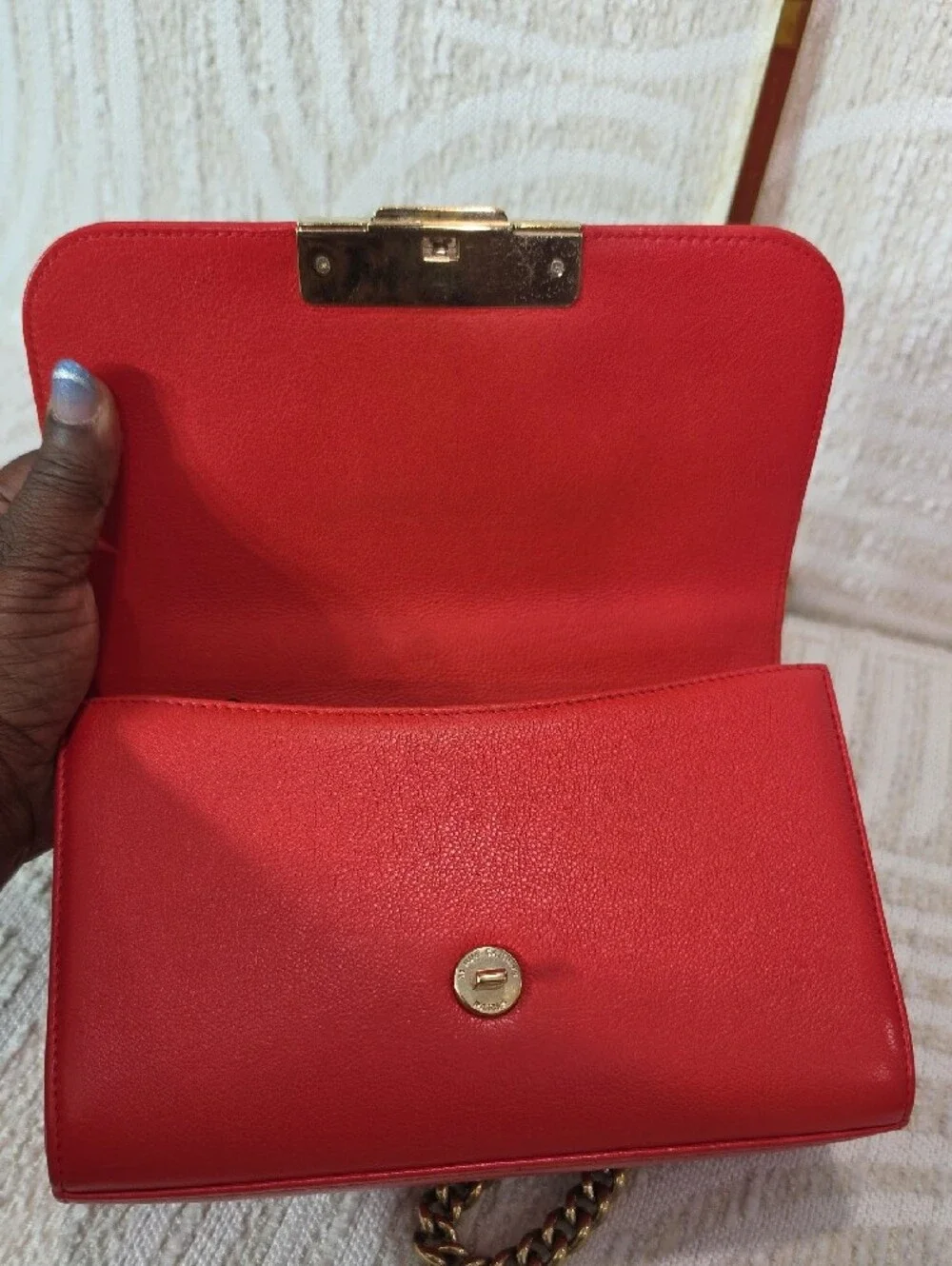 CHANEL Red Quilted Leather Top-Handle Shoulder Bag with Gold Chain